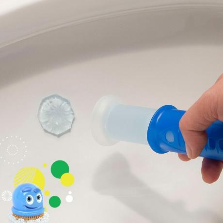 Skrubis Bubbles tualetes želejas zīmogs, izmantojot tirgotāju
