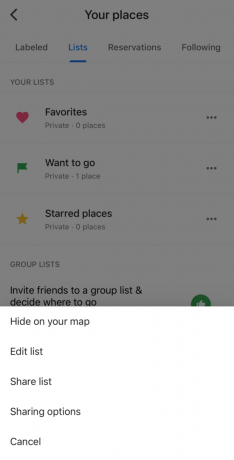 elenco di condivisione di Google Maps