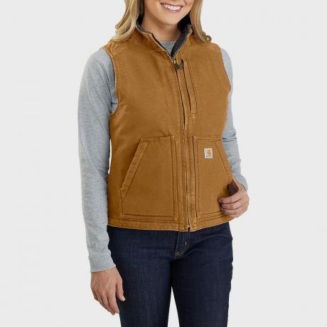Relaxed Fit Washed Duck Sherpa Lined Mock Neck Vest