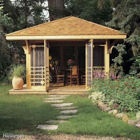 cobertizo idea de patio trasero de bricolaje proyectado en porche oasis
