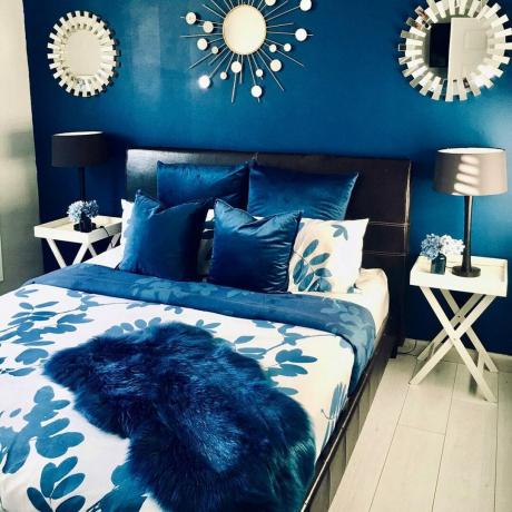 Dormitorio azul glamuroso 