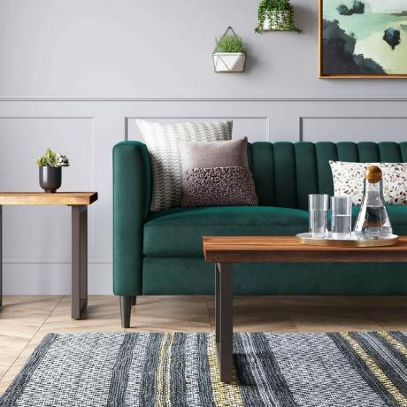 71 Calais Sofa Med Channel Tufting Green