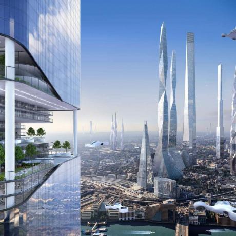 toekomstige stad wolkenkrabber