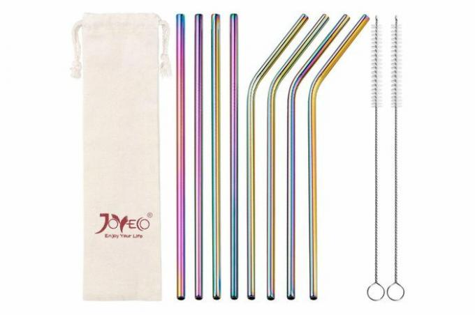 JOYECO Stainless Steel Drinking Metal Straws, Rainbow Multi-Colored Straw, Reusable Drink Straw for 20oz Tumblers Rumblers Beverage (Σετ 8,4 Bent + 4 Straight + 2Brushes)