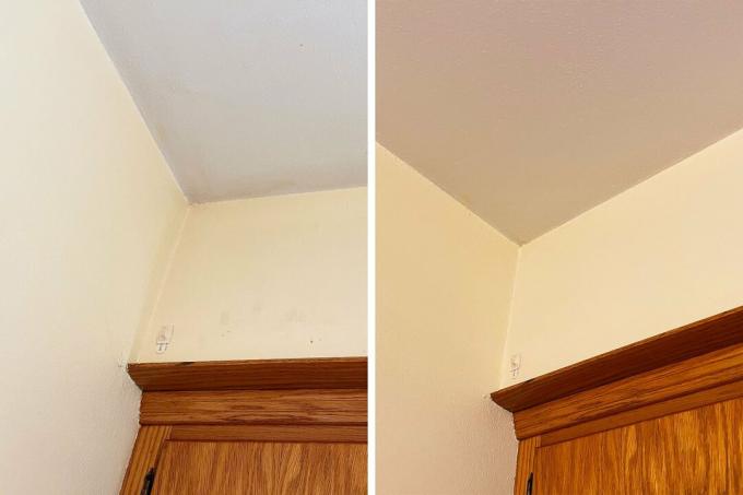 Före och efter rengöring av vägg
