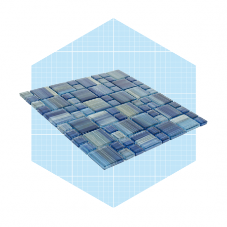 Patrón francés moderno Azulejo de mosaico de vidrio brillante azul Ecomm a través de Mosaicttileoutlet.com