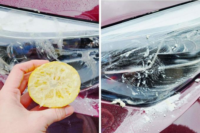 가족 핸디 테스트를 위한 레몬과 베이킹 소다 자동차 헤드라이트 청소 해킹 Cianna Garrison