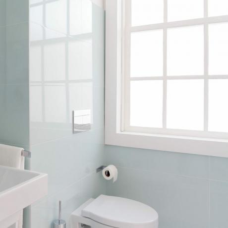 moldura de ventana blanca en el baño de la casa