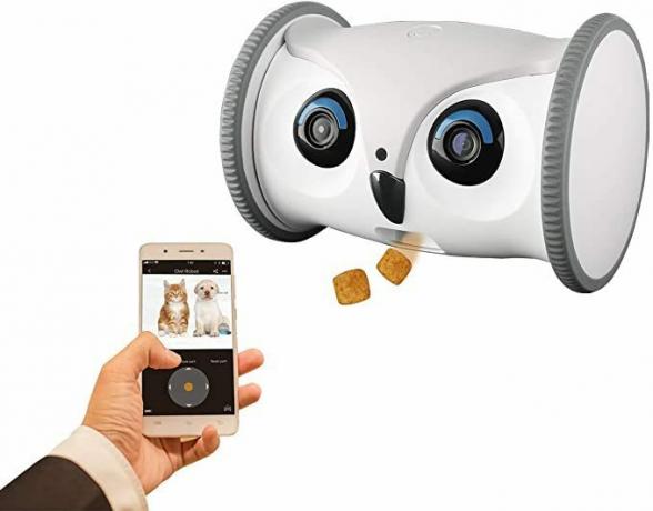 SKYMEE Owl Robot: Cámara móvil Full HD para mascotas con dispensador de golosinas