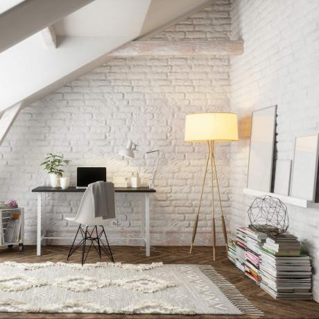 Ático de estilo escandinavo Interior de la oficina en el hogar moderno