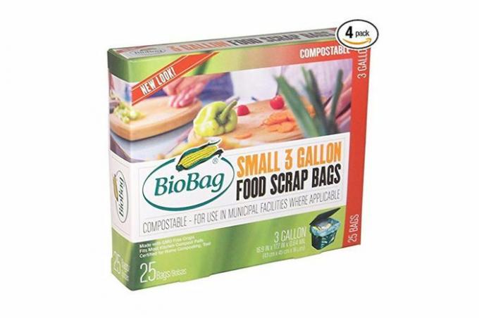 Biobag, Gıda Atık Torbaları, 3 Galon, 25 Adet (4'lü Paket)